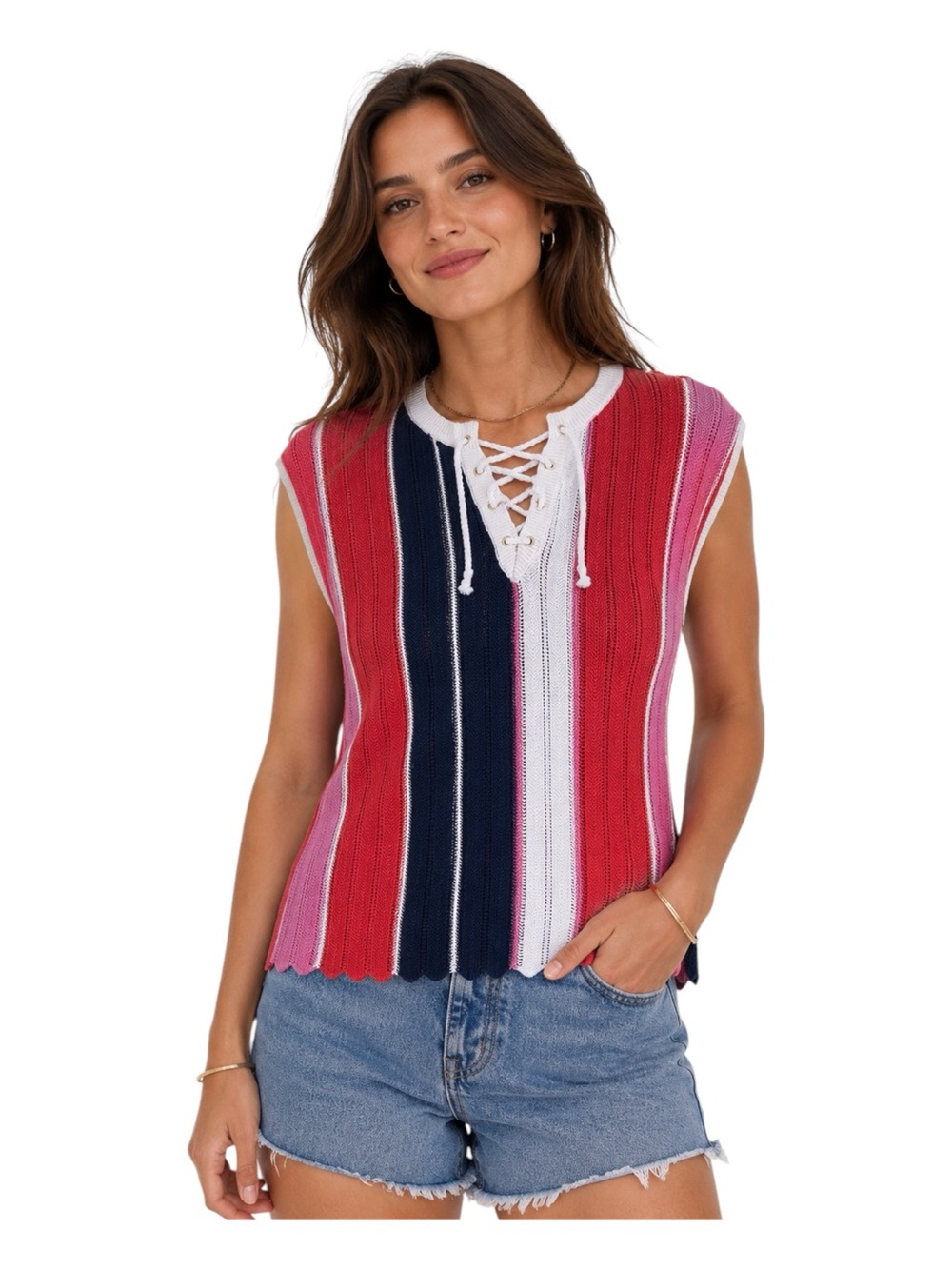 Tommy Hilfiger Sleeveless Knit Top in Pink Multicolor